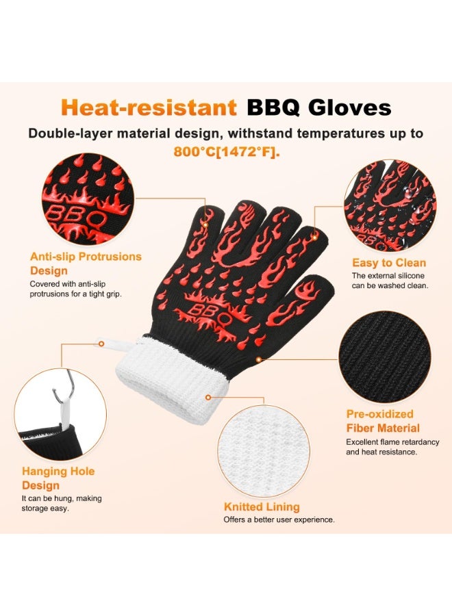 بي بي كيو 1-زوج من قفازات الشواء، قفازات شواء مقاومة للحرارة حتى 1472 درجة فهرنهايت ومقاومة للانزلاق للشواء/الخبز/الطهي [مقاس متوسط، أحمر] - Image 2